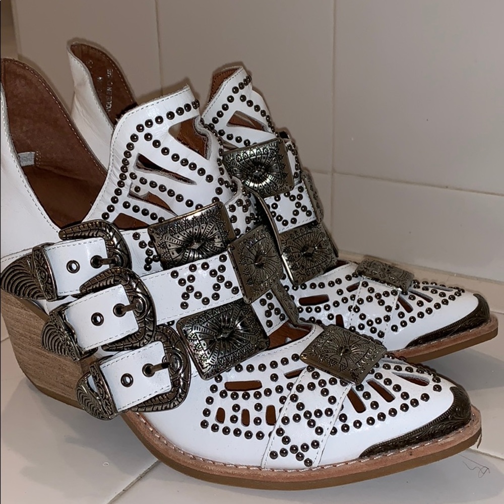 Jeffrey Campbell White Buckle Booties